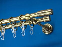 FüggönyFutár Webáruház Fém függönykarnis-garnitúra, "henger" végzáróval, kétsoros, antik arany, 180cm, átm. 16 mm (Henger)