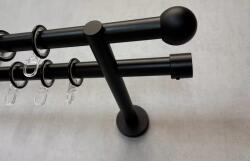 FüggönyFutár Webáruház Beta - matt fekete, kétsoros fém függönykarnis-garnitúra, 200 cm, átm. 19 mm