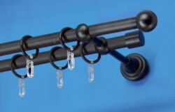 FüggönyFutár Webáruház Fém függönykarnis-garnitúra, "golyó" végzáróval, kétsoros, fekete, 200cm, átm. 16 mm (Golyó)