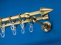 FüggönyFutár Webáruház Fém függönykarnis-garnitúra, "kúp" végzáróval, kétsoros, antik arany, 180cm, átm. 16 mm (Kúp)