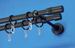 FüggönyFutár Webáruház Fém függönykarnis-garnitúra, "henger" végzáróval, kétsoros, fekete, 200cm, átm. 16 mm (Henger)