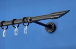 FüggönyFutár Webáruház Fém függönykarnis-garnitúra, "rúzs" végzáróval, egysoros, fekete, 160cm, átm. 16 mm (Rúzs)