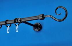 FüggönyFutár Webáruház Fém függönykarnis-garnitúra, "pásztor" végzáróval, egysoros, fekete, 200cm, átm. 16 mm (Pásztor)