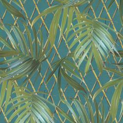 FüggönyFutár Webáruház Türkiz színű levélmintás vlies-vinyl tapéta, Eldorado 15515