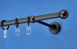 FüggönyFutár Webáruház Fém függönykarnis-garnitúra, "golyó" végzáróval, egysoros, fekete, 120cm, átm. 16 mm (Golyó)