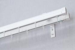 FüggönyFutár Webáruház Modern sínes karnisszett erős fémötvözetből, Motivo, készre szerelve, Fehér, kétsoros, 120 cm