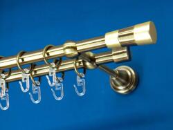 FüggönyFutár Webáruház Fém függönykarnis-garnitúra, "fáraó" végzáróval, kétsoros, antik arany, 140cm, átm. 16 mm (Fáraó)