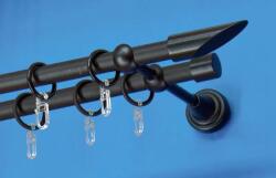 FüggönyFutár Webáruház Fém függönykarnis-garnitúra, "rúzs" végzáróval, kétsoros, fekete, 120cm, átm. 16 mm (Rúzs)