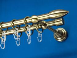 FüggönyFutár Webáruház Fém függönykarnis-garnitúra, "jégcsap" végzáróval, kétsoros, antik arany, 180cm, átm. 16 mm (Jégcsap)