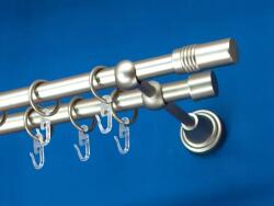 FüggönyFutár Webáruház Fém függönykarnis-garnitúra, "henger" végzáróval, kétsoros, matt króm, 140cm, átm. 16 mm (Henger)