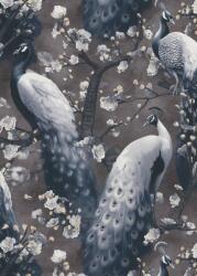 FüggönyFutár Webáruház Barna alapon tört fehér színű páva mintás Vlies tapéta, Play of Light 10414-15