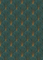 FüggönyFutár Webáruház Zöld-arany színű legyezőmintás Vlies-vinyl tapéta, Erismann Elle Decoration 4, 10451-19