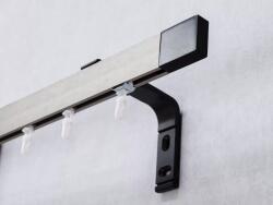 FüggönyFutár Webáruház Modern sínes karnisszett erős fémötvözetből, Elegante, ezüstszürke, matt fekete végzáróval és tartóval, egysoros, 160 cm