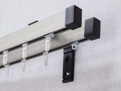 FüggönyFutár Webáruház Modern sínes karnisszett erős fémötvözetből, Elegante, ezüstszürke, matt fekete végzáróval és tartóval, kétsoros, 140 cm