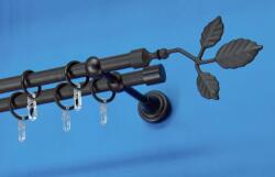 FüggönyFutár Webáruház Fém függönykarnis-garnitúra, "Ág" végzáróval, kétsoros, fekete, 140cm, átm. 16 mm (Ág)