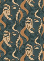 FüggönyFutár Webáruház Zöld-arany színű arcmintás Vlies-vinyl tapéta, Erismann Elle Decoration 4, 10458-19