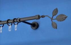 FüggönyFutár Webáruház Fém függönykarnis-garnitúra, "Ág" végzáróval, egysoros, fekete, 140cm, átm. 16 mm (Ág)