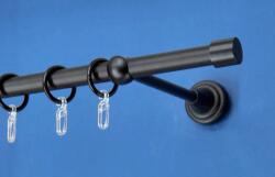 FüggönyFutár Webáruház Fém függönykarnis-garnitúra, "kupak" végzáróval, egysoros, fekete, 200cm, átm. 16 mm (Kupak)