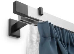 FüggönyFutár Webáruház Elegante karnisszett, alu-szatén, matt fekete végzáróval, kétsoros, 180 cm