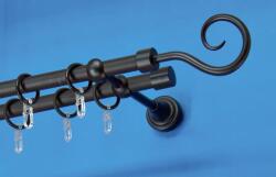 FüggönyFutár Webáruház Fém függönykarnis-garnitúra, "pásztor" végzáróval, kétsoros, fekete, 180cm, átm. 16 mm (Pásztor)