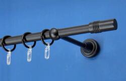 FüggönyFutár Webáruház Fém függönykarnis-garnitúra, "henger" végzáróval, egysoros, fekete, 160cm, átm. 16 mm (Henger)