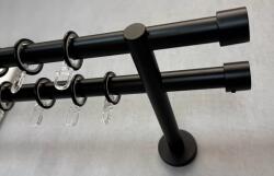 FüggönyFutár Webáruház Alfa - matt fekete, kétsoros fém függönykarnis-garnitúra, 200 cm, átm. 19 mm