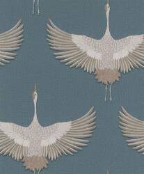 FüggönyFutár Webáruház Türkiz alapon bézs színű darumadár mintás Vlies tapéta, Kumano 1834531