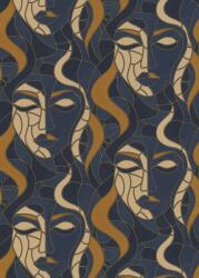 FüggönyFutár Webáruház Kék-arany színű arcmintás Vlies-vinyl tapéta, Erismann Elle Decoration 4, 10458-08