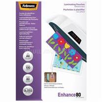 Fellowes Lamináló fólia, A4, 80 mikron, fényes, öntapadó hátlappal, 100 db/doboz, FellowesR (FELLOWES_5302202) (FELLOWES_5302202)