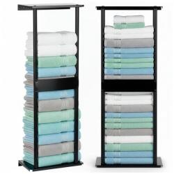 SPRINGOS Fali törölközőtartó polccal, fekete fém, 32×14×76 cm (HG0074)