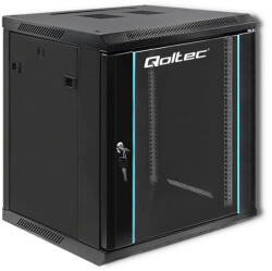 Qoltec 19"-os RACK szekrény, 12U, 600 x 635 x 600. Edzett üveg ajtó. Fekete. 54467 (54467)