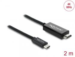 Delock Cablu Coaxial USB Type C la HDMI (DP Alt Mode) 4K60Hz brodat 2m Negru, Delock 81704 (81704)
