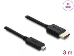 Delock Cablu Coaxial High Speed HDMI la micro-D HDMI 8K60Hz/4K240Hz 3m Negru, Delock 81692 (81692)
