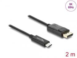 Delock Cablu Coaxial USB Type C la DisplayPort (DP Alt Mode) 4K60Hz brodat 2m Negru, Delock 81702 (81702)