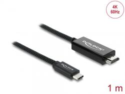 Delock Cablu Coaxial USB Type C la HDMI (DP Alt Mode) 4K60Hz brodat 1m Negru, Delock 81703 (81703)
