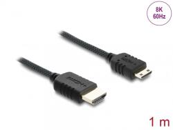 Delock Cablu Coaxial High Speed HDMI la mini-C HDMI 8K60Hz/4K240Hz brodat 1m Negru, Delock 81687 (81687)