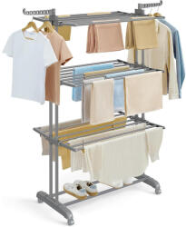 SONGMICS összecsukható 4 szintes ruhaszárító állvány, mozgatható, 64 x 126 x 172 cm, rozsdamentes acél, lehajtható szárnyakkal, szürke (LLR701G01V2) Ruhaszárító