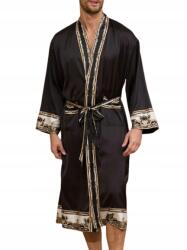  Luxus Fekete Szatén Fürdőköpeny Selyem Szatén Elegáns Fürdőköpeny (szlafrok 8645-1105-BLACK)