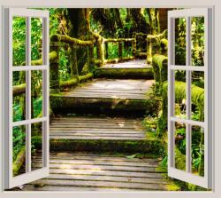agmART 3D Fotótapéta Ablak kilátás híd erdő fák (fototapeta)