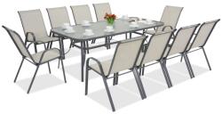 Garden Point Modena fém kerti bútor 10 fő részére, nagy asztallal, világosszürke (GAP473-10)