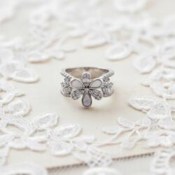  Pierścionek Srebrny Cyrkonie Kwiatek Regulowany Delikatny Biżuteria Ślubna (FR09HOP89)