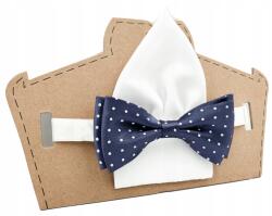CGM Gyerek csokornyakkendő szürke, fehér pöttyös, párnahuzattal (Mucha chłopięca w groszki z poszetką)