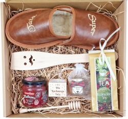  Papucs Apának Kartondobozban Kész Ajándék Szett Méz Tea *44