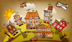 agmART Fotótapéta Gyerek Repülőgép Helikopter Város (Fototapety agmART)