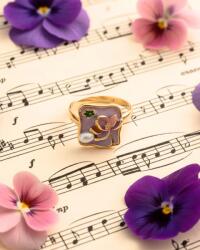  Pierścionek Indie - Złoty Mosiądz, Fioletowa Emalia, Perła (fr09hop149)