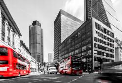 agmART Fotótapéta Kilátás Piros Busz Utca Épületek (Fototapety agmART)
