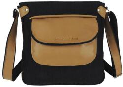 Blázek és Anni bőr és farmer kombinációval készült oldaltáska, elejére patenttal csatolható mini táska 27*26 cm - Bézs