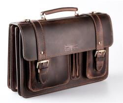 Blázek és Anni valódi bőr tripla aktatáska, kiegészítő rekeszekkel, hosszúfogóval - Barna