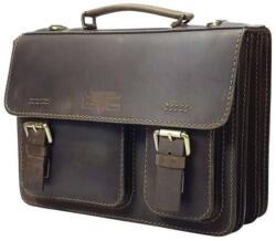 Blázek és Anni asszimetrikus bőr aktatáska, három rekesszel, előzsebekkel, állítható hosszúfogóval 36*26 cm - Barna
