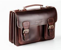 Blázek és Anni asszimetrikus bőr aktatáska, három rekesszel, előzsebekkel, állítható hosszúfogóval 36*26 cm - Sötétbarna